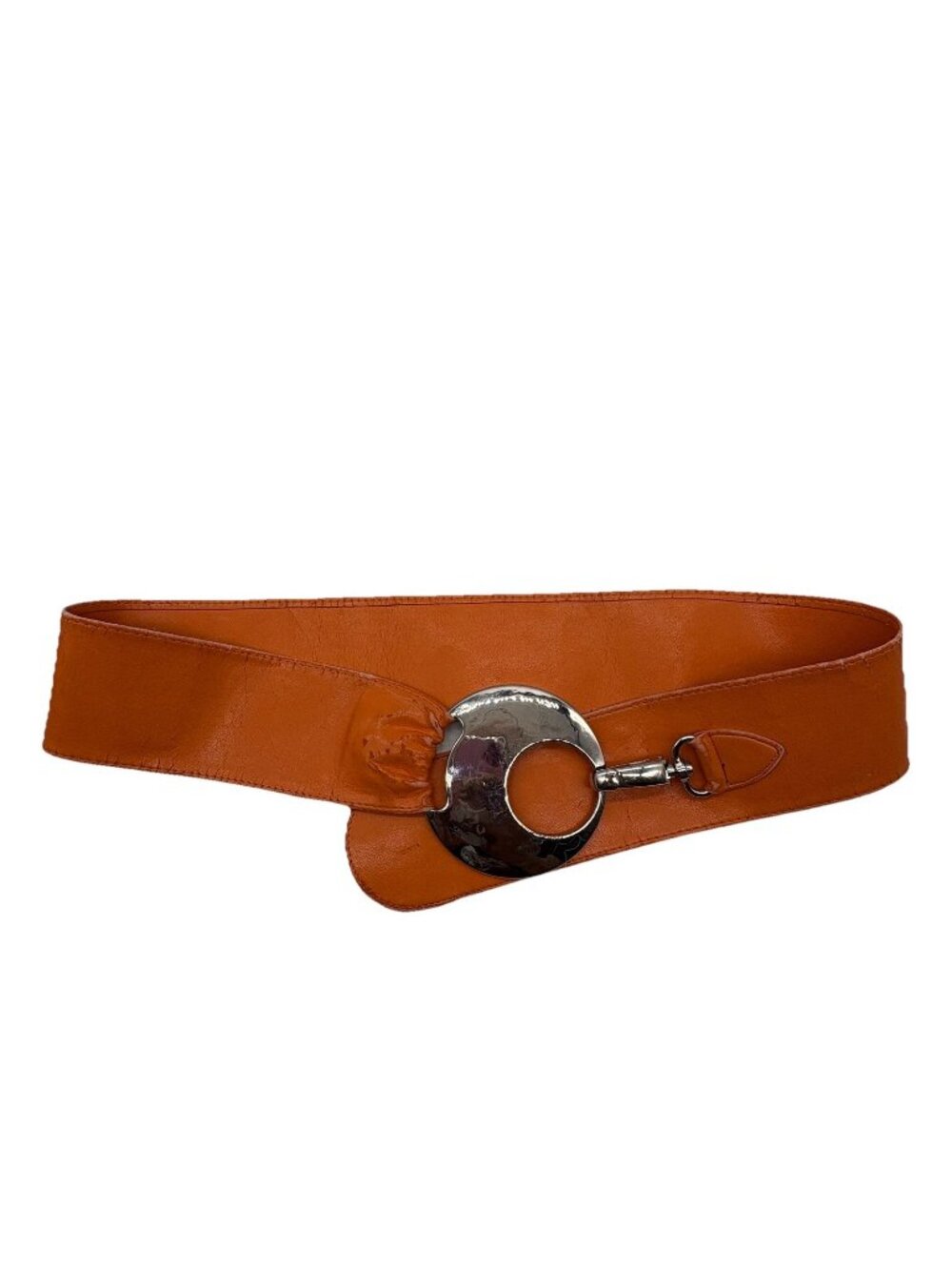 Wide Faux Leather Belt W/ Big Silver Buckle by Robako Ceintures Sz 34” Orange